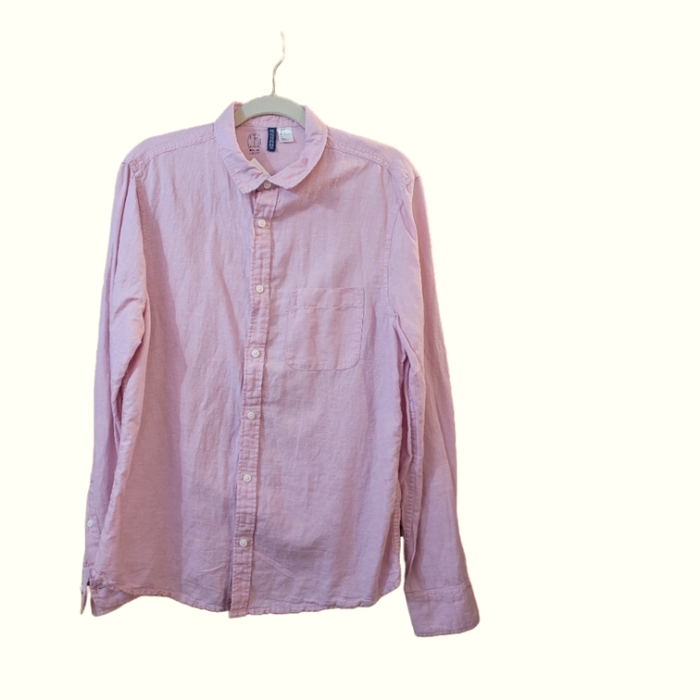 H&M pink cotton/linen long sleeve button down M